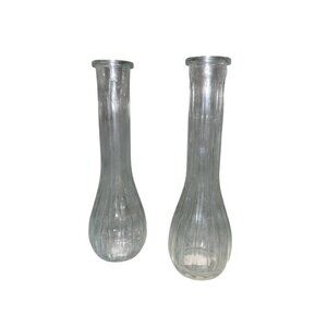 Bundle of 2 Long Stem Glass Flower Vases 8.5" Tall Clear Matching Set